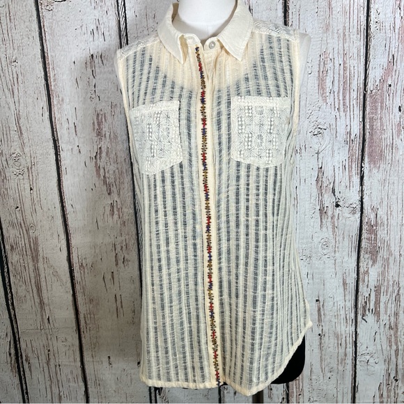 Miss Me Button Down Lace Beaded Embellished Shirt Top Size Large - Picture 3 of 15